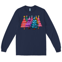 Navy christmas trees and lights Long Sleeve Tee - MaliasSmallBusiness