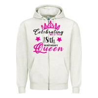 Oatmeal Heather Celebrating With the 18th Birthday Queen Zipper Hoodie - Bettercallsaul