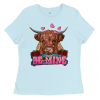 Baby Blue be mine highland cow Ladies Tee - RanaPortraitStore