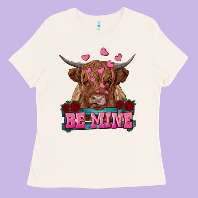 Be Mine Highland Cow Ladies Tee Designed By Ranaportraitstore