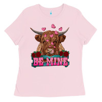 Bubblegum Pink be mine highland cow Ladies Tee - RanaPortraitStore