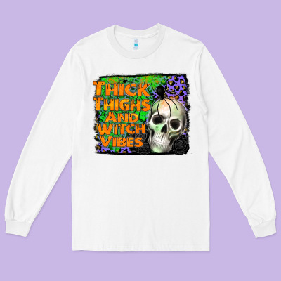 Thick Thighs And Witch Vibes Long Sleeve Tee Designed By Jahusdesignshop