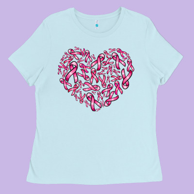 Breast Cancer Ribbon Heart Ladies Tee Designed By Adodesignshop
