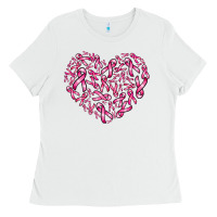 White breast cancer ribbon heart Ladies Tee - AdoDesignShop