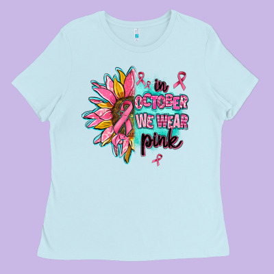 Sunflower In October We Wear Pink Ladies Tee Designed By Adodesignshop