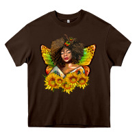 Chocolate Brown butterfly afro woman juneteenth Heavy Core Tee - AdoDesignShop