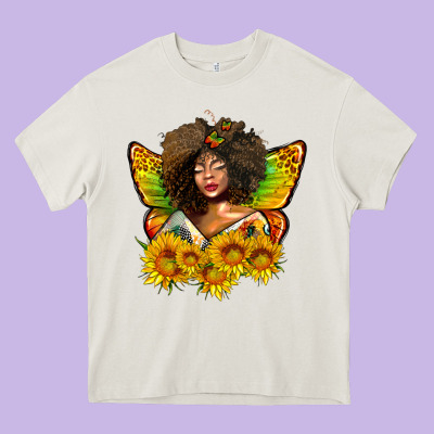 Butterfly Afro Woman Juneteenth Heavy Core Tee Designed By Adodesignshop