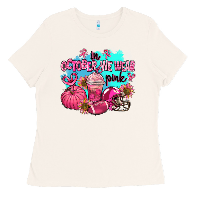 In October We Wear Pink American Football Ladies Tee by AdoDesignShop | Teevron