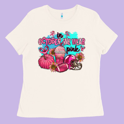 In October We Wear Pink American Football Ladies Tee Designed By Adodesignshop
