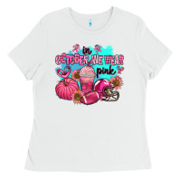 White in october we wear pink american football Ladies Tee - AdoDesignShop