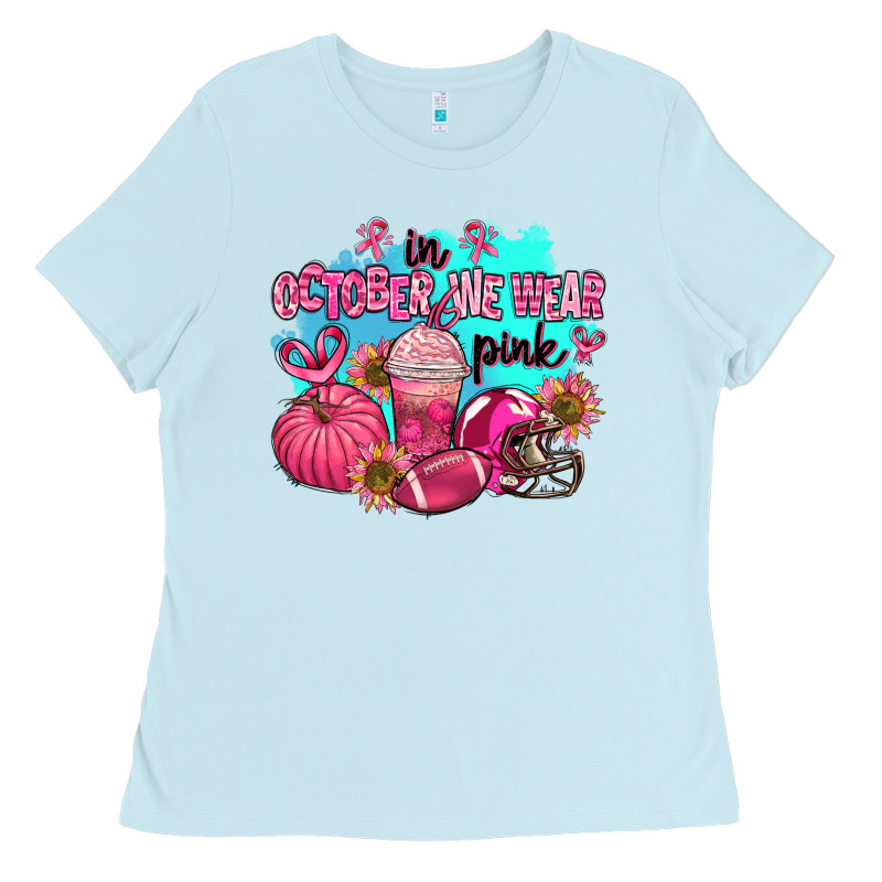 In October We Wear Pink American Football Ladies Tee by AdoDesignShop | Teevron