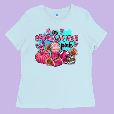 In October We Wear Pink American Football Ladies Tee Designed By Adodesignshop