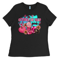 Black in october we wear pink american football Ladies Tee - AdoDesignShop