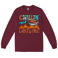 Burgundy chillin and grilling Long Sleeve Tee - MaliasSmallBusiness