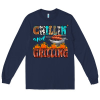 Navy chillin and grilling Long Sleeve Tee - MaliasSmallBusiness