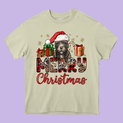 Merry Christmas Pitbull Heavy Core Tee Designed By Jahusdesignshop