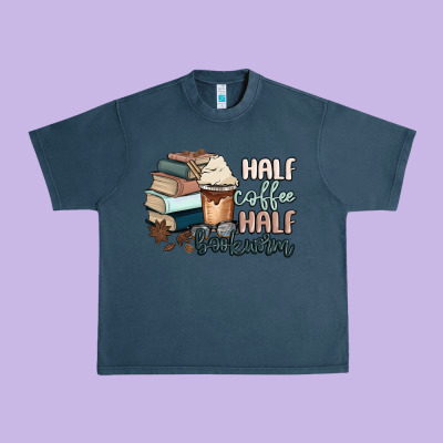 Half Coffee Half Bookworm Urban Heavy Tee Designed By Maliassmallbusiness