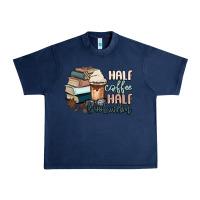 Navy half coffee half bookworm Urban Heavy Tee - MaliasSmallBusiness