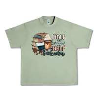 Oil Green half coffee half bookworm Urban Heavy Tee - MaliasSmallBusiness