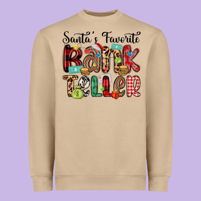 Santa S Favorite Bank Teller Heavyweight Sweatshirt Designed By Maliassmallbusiness