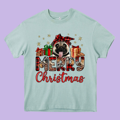 Merry Christmas Pug Heavy Core Tee Designed By Jahusdesignshop