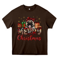 Chocolate Brown merry christmas pug Heavy Core Tee - JahusDesignShop