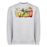 Heather Grey Christmas characters coffee cups Heavyweight Sweatshirt - MaliasSmallBusiness