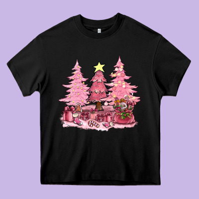 Pink Christmas Trees With Gift Box Bbs Heavy Core Tee Designed By Bundleandbundleshop