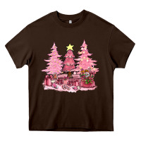 Chocolate Brown pink christmas trees with gift box bbs Heavy Core Tee - BundleAndBundleShop