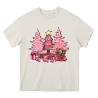 Cream pink christmas trees with gift box bbs Heavy Core Tee - BundleAndBundleShop