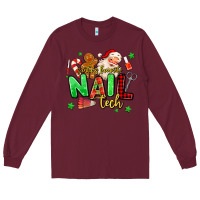 Burgundy santas favorite nail tech Long Sleeve Tee - MaliasSmallBusiness