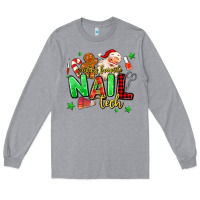 Heather Grey santas favorite nail tech Long Sleeve Tee - MaliasSmallBusiness