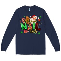 Navy santas favorite nail tech Long Sleeve Tee - MaliasSmallBusiness