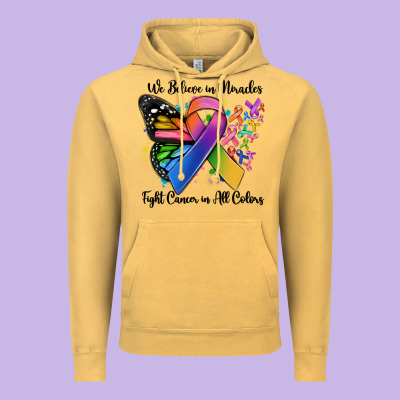 We Believe In Miracles Fight Cancer In All Colors Vintage Hoodie Designed By Maliassmallbusiness
