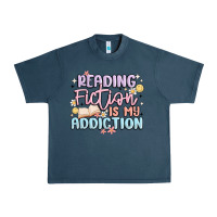Midnight Navy reading fiction is my addiction Urban Heavy Tee - MaliasSmallBusiness