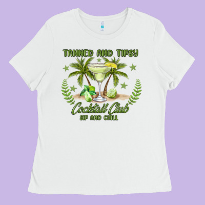 Tanned And Tipsy Cocktail Club Sip And Chill Ladies Tee Designed By Jahusdesignshop