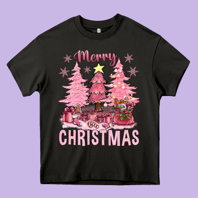 Pink Merry Christmas Bbs Heavy Core Tee Designed By Bundleandbundleshop