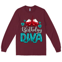 Burgundy birthday diva turquoise Long Sleeve Tee - MaliasSmallBusiness