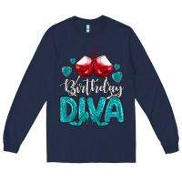 Navy birthday diva turquoise Long Sleeve Tee - MaliasSmallBusiness