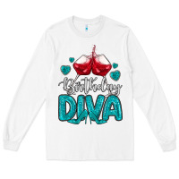 White birthday diva turquoise Long Sleeve Tee - MaliasSmallBusiness