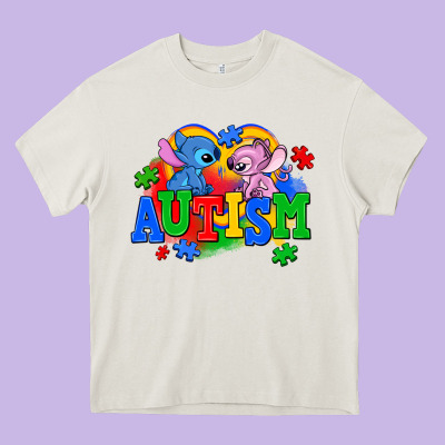Autism Stitch With Lilo Heavy Core Tee Designed By Adodesignshop