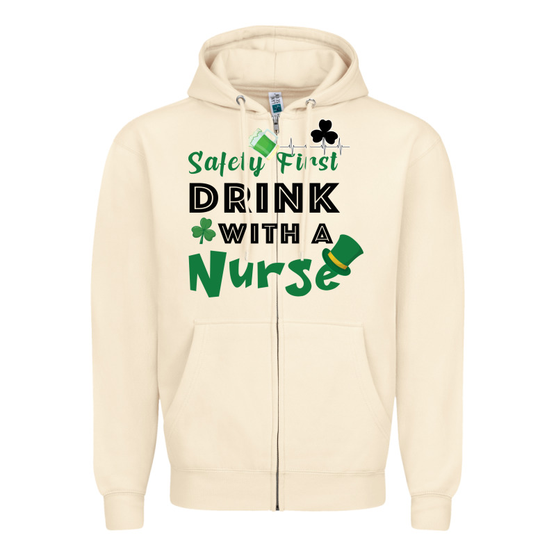 Safety First Drink With A Nurse Zipper Hoodie by Bettercallsaul | Teevron