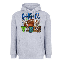 Heather Grey Football vibes green and blue Heavyweight Hoodie - HowdyJamesFarm