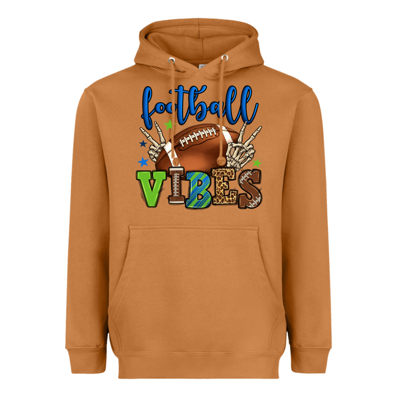 Football Vibes Green And Blue Heavyweight Hoodie by HowdyJamesFarm | Teevron