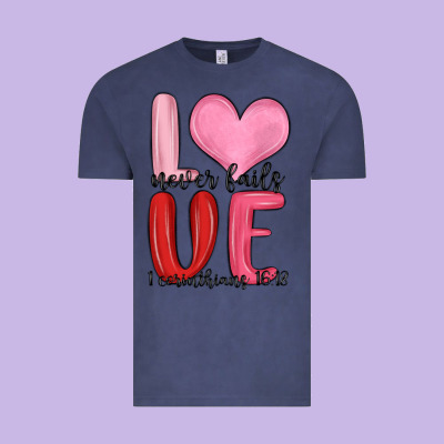 Love Never Fails Valentine S Day Vintage Tee Designed By Maliassmallbusiness