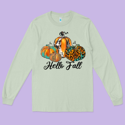 Hello Fall Long Sleeve Tee Designed By Jahusdesignshop