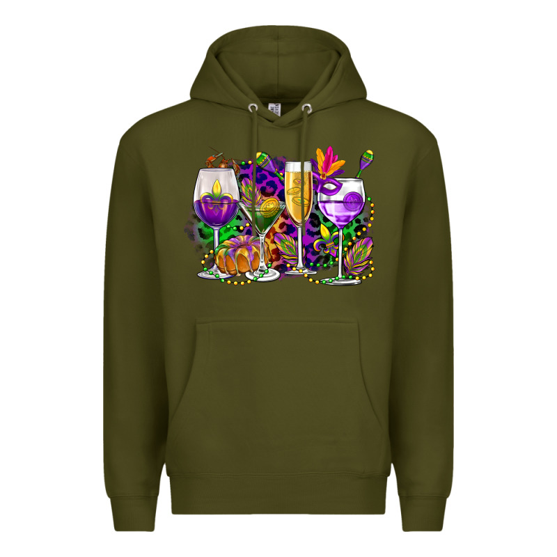Mardi Gras Wine Glasses Cowgirl Premium Hoodie by CowGirlArtShop | Teevron