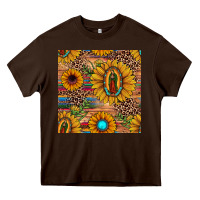 Chocolate Brown our lady of guadalupe sunflower  seamless pattern Heavy Core Tee - JahusDesignShop