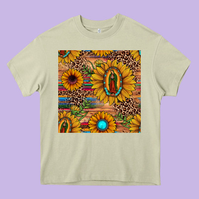 Our Lady Of Guadalupe Sunflower  Seamless Pattern Heavy Core Tee Designed By Jahusdesignshop