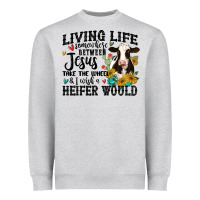 Heather Grey living life somewhere between jesus take the wheel Heavyweight Sweatshirt - MaliasSmallBusiness
